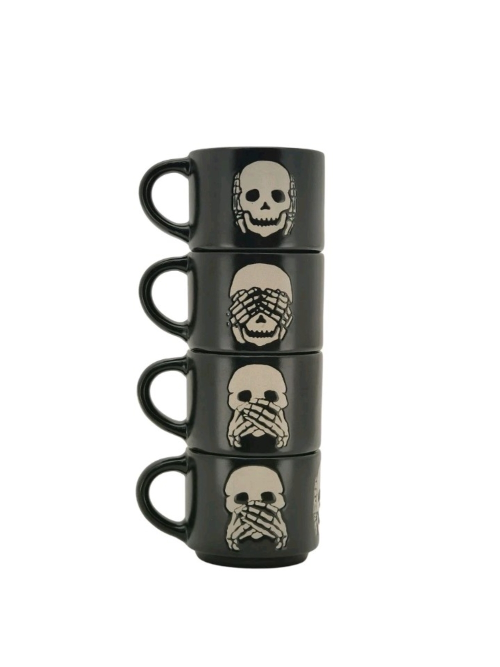 Stacked Black Skull Espresso Cups - Set of 4